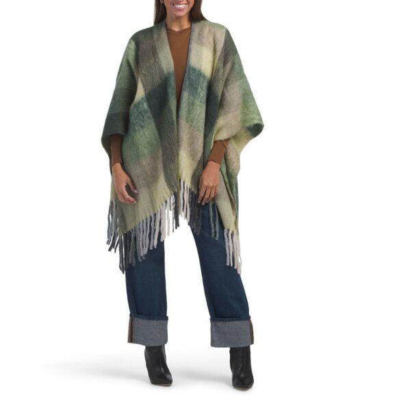 CRISTINA CHITI Green Made In Italy Brushed Ruana - Picture 1 of 2